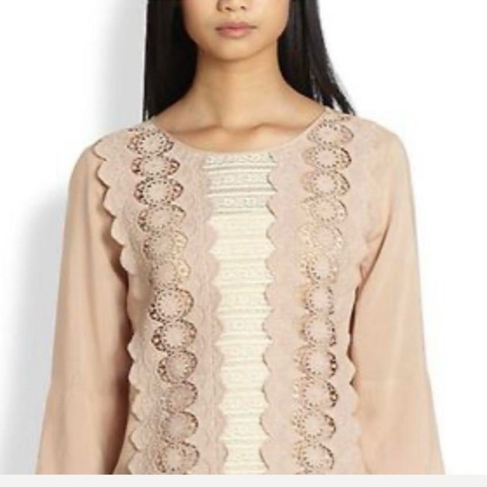 Beyond Vintage tan lace top. - Picture 2 of 8